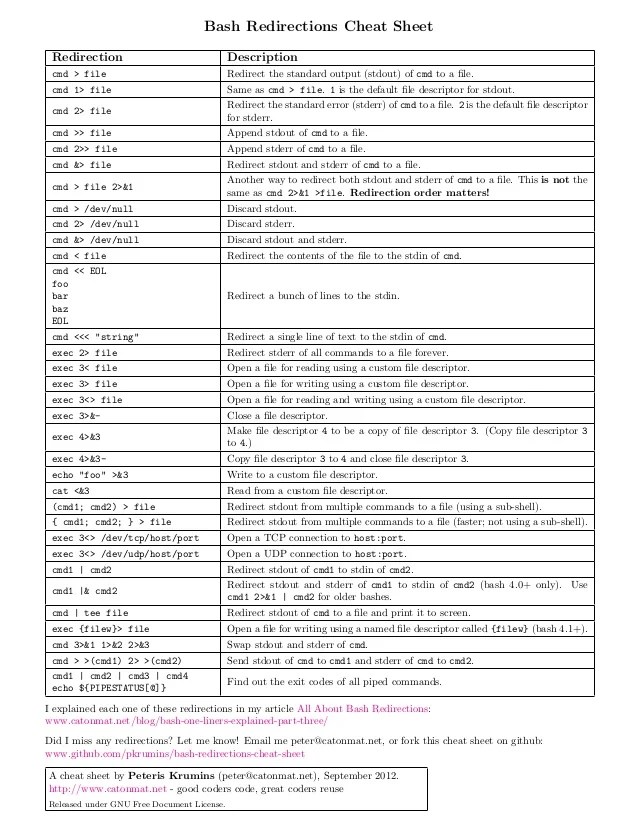 Bash redirectionscheatsheet