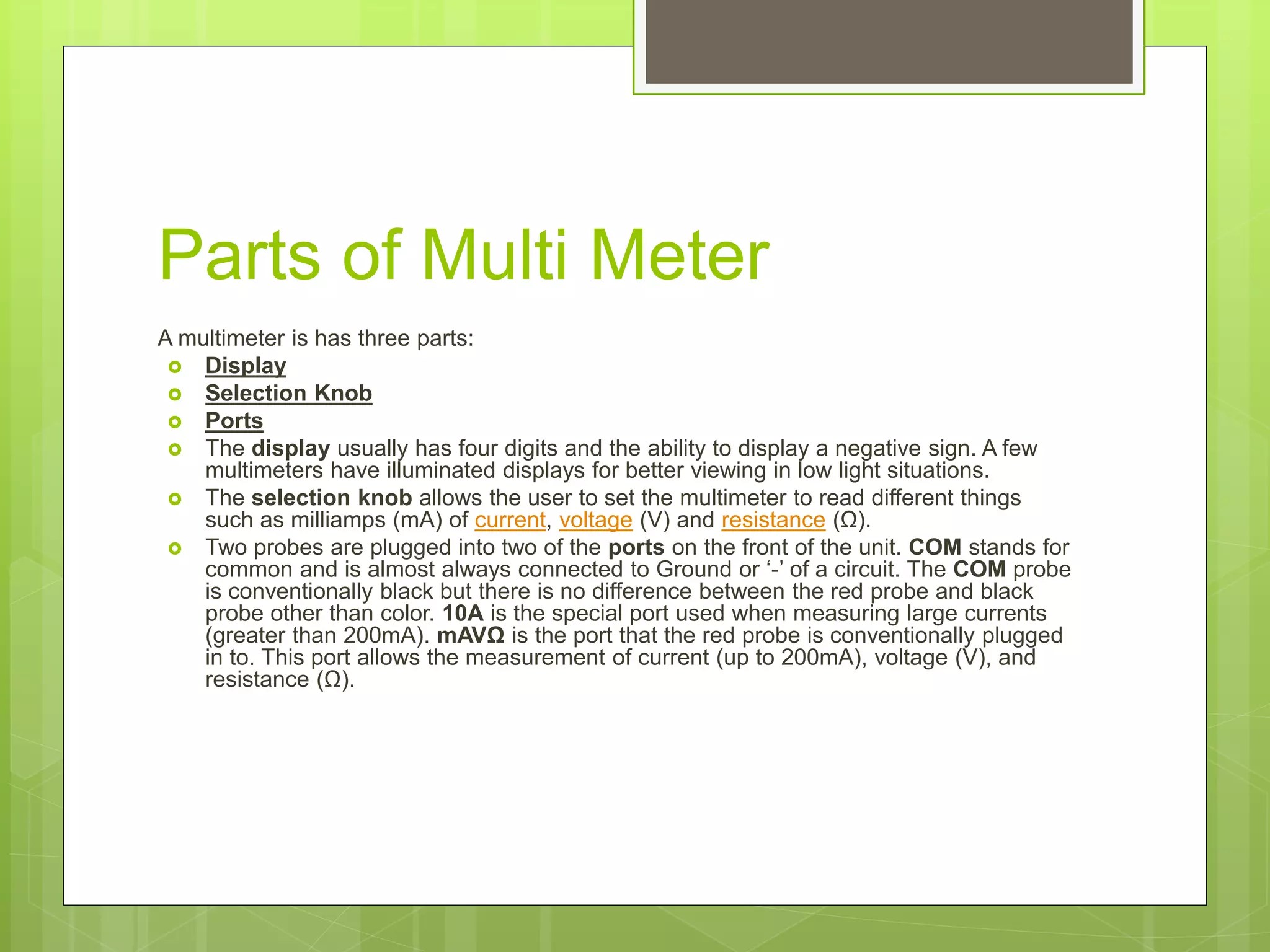 Basic electrical measuring instruments PPT