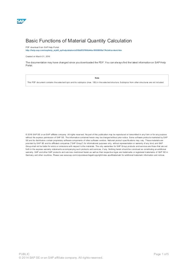 Basic functions of material quantity calculation