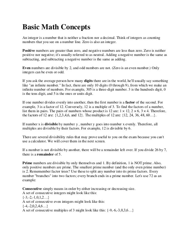 Basic math concepts