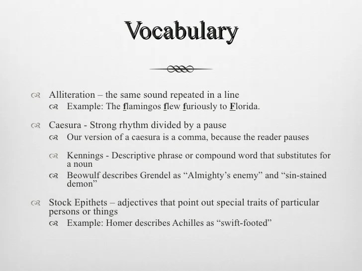 Examples Of Alliteration In Beowulf With Page Numbers