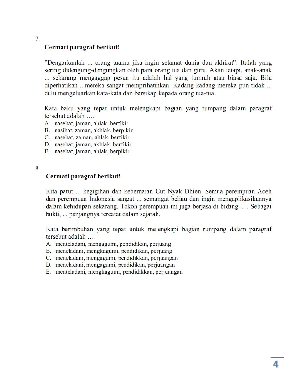 Kata Berimbuhan Yang Tepat Untuk Melengkapi Kalimat