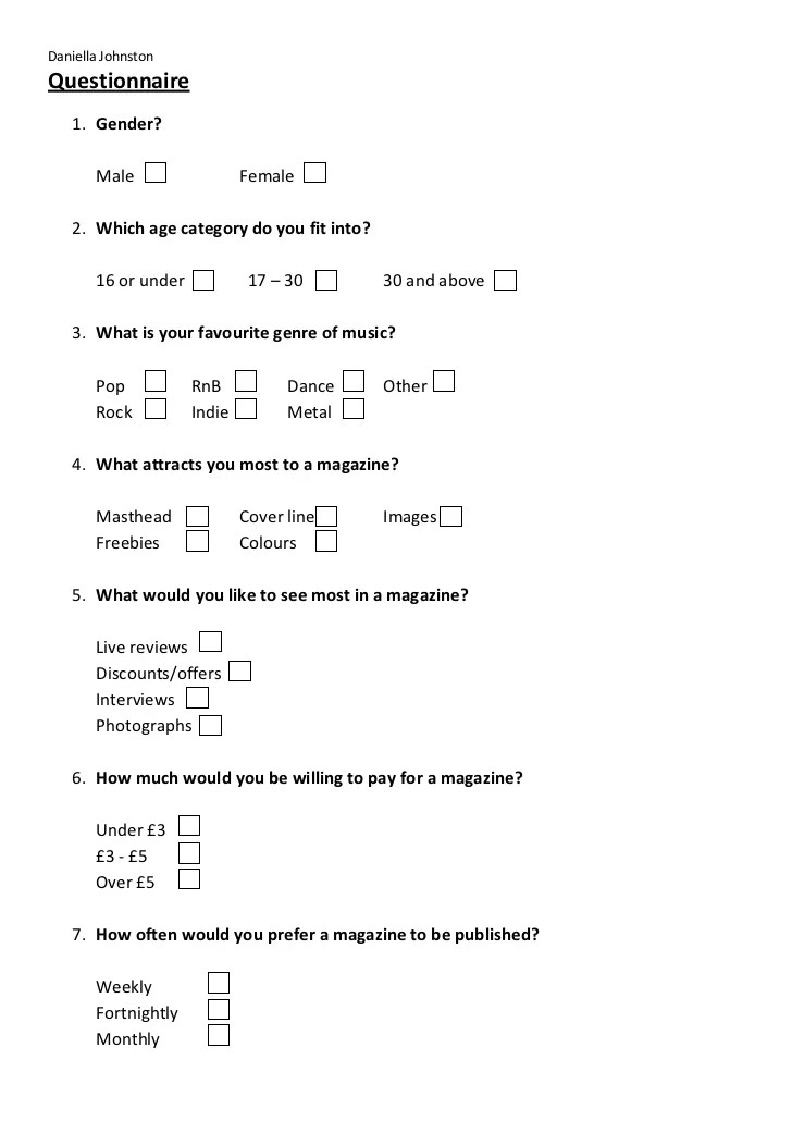 Blank questionnaire