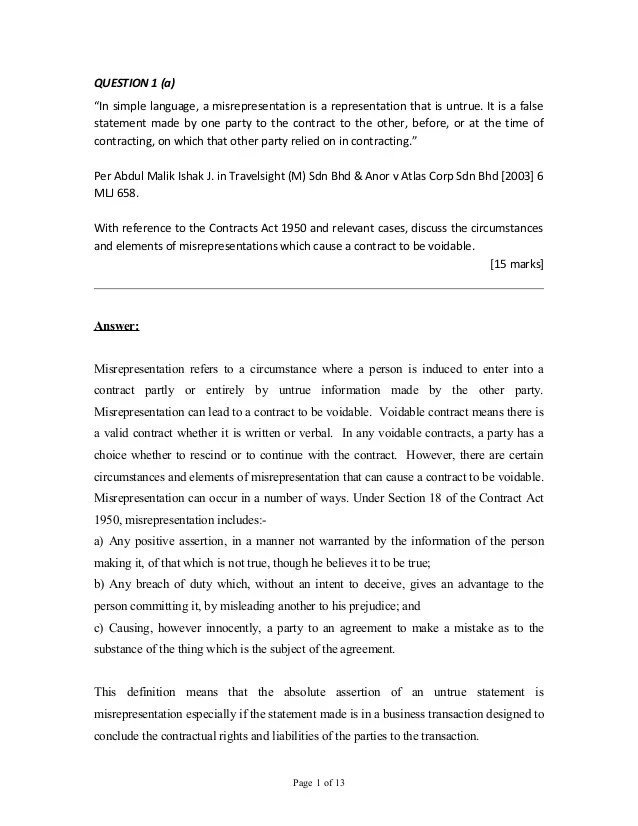 ASSIGNMENT Business Law (example of answer)