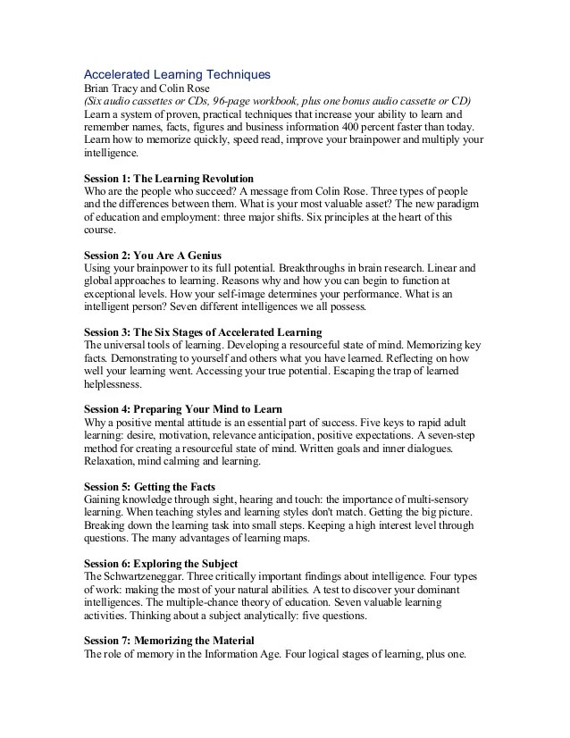 Life Skills Brian Tracy Accelerated Learning Techniques.