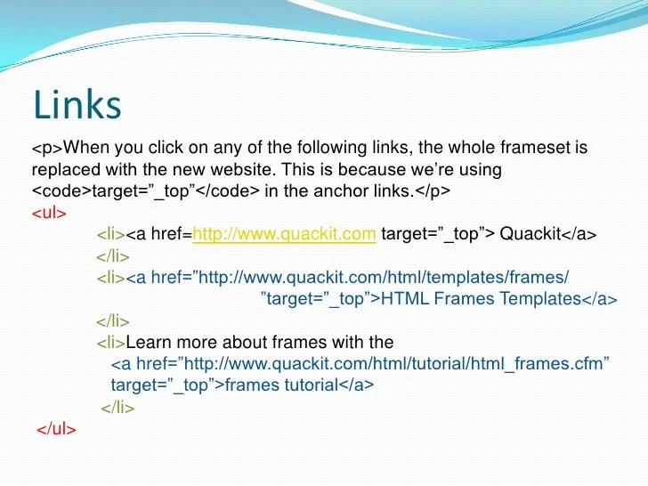 Building a web page using frames