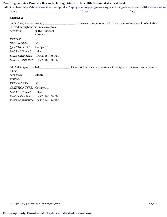 C++ Programming Program Design Including Data Structures 8th Edition