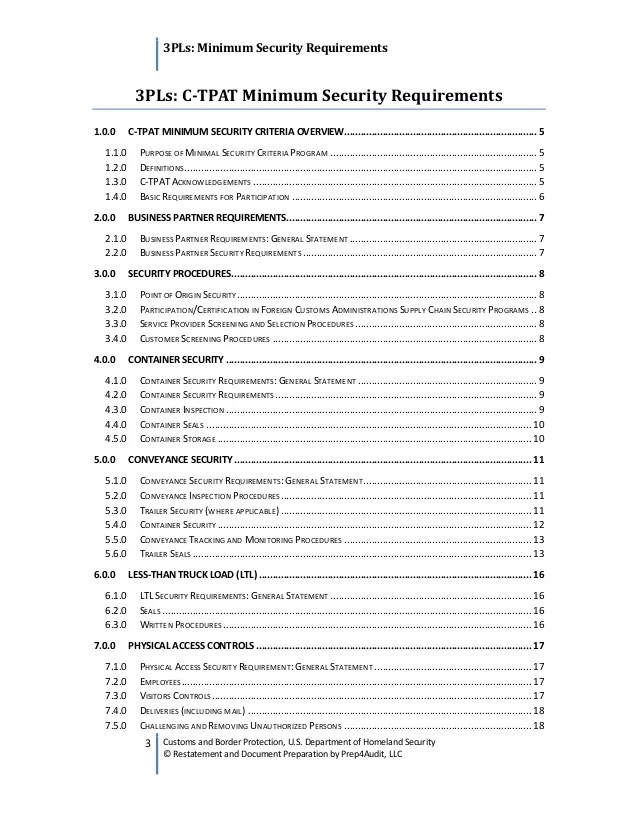 CTPAT Minimum Security Requirements with compliance Plan Prep4Audit