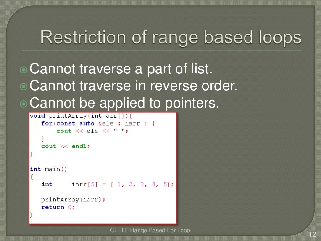 C++ 11 rangebased for loop
