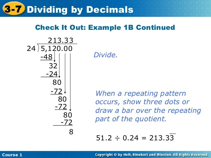 Dividing Decimals By Decimals