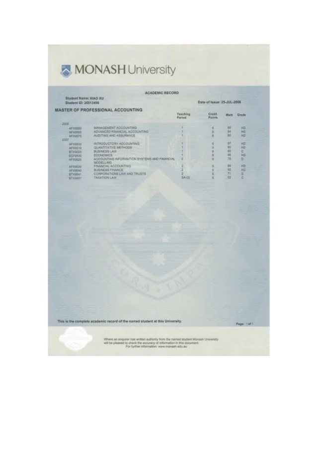 Monash transcript