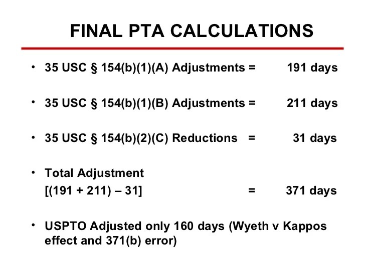 Calculating Sec. 154 Patent Term Adjustments