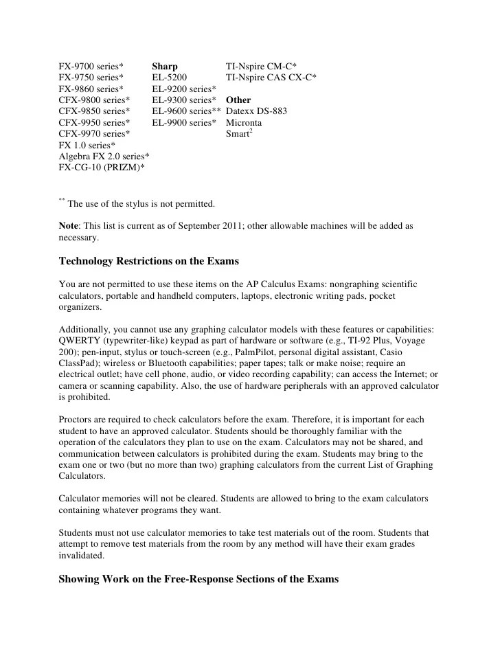 Calculator policy ap exams 2012