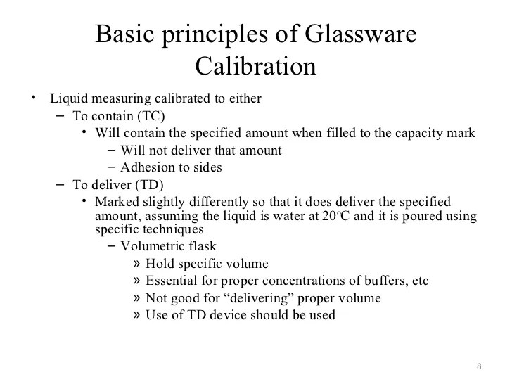 Calibration of glassware