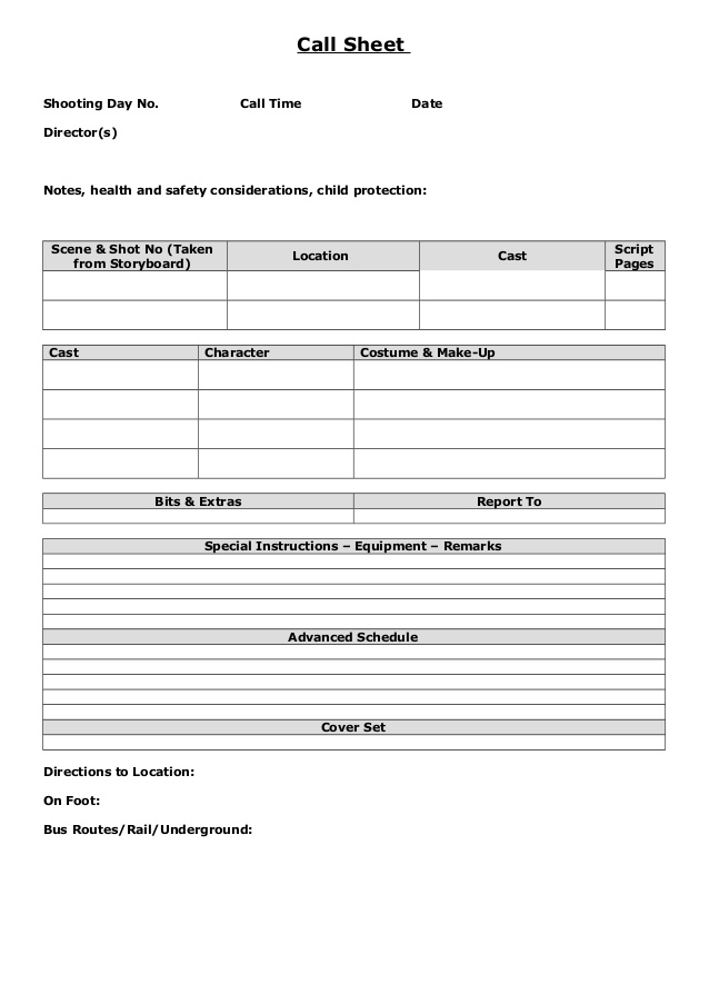 Call sheet template
