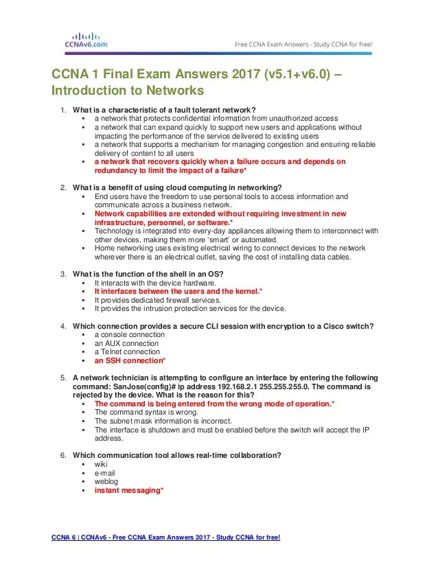 Ccna 1 final exam answers 2017 (v5.1+v6.0) – introduction to networks