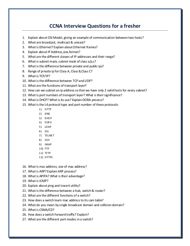 CCNA Interview questions Networking