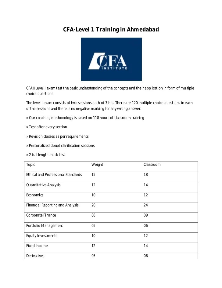 Cfa level 1 training in ahmedabad