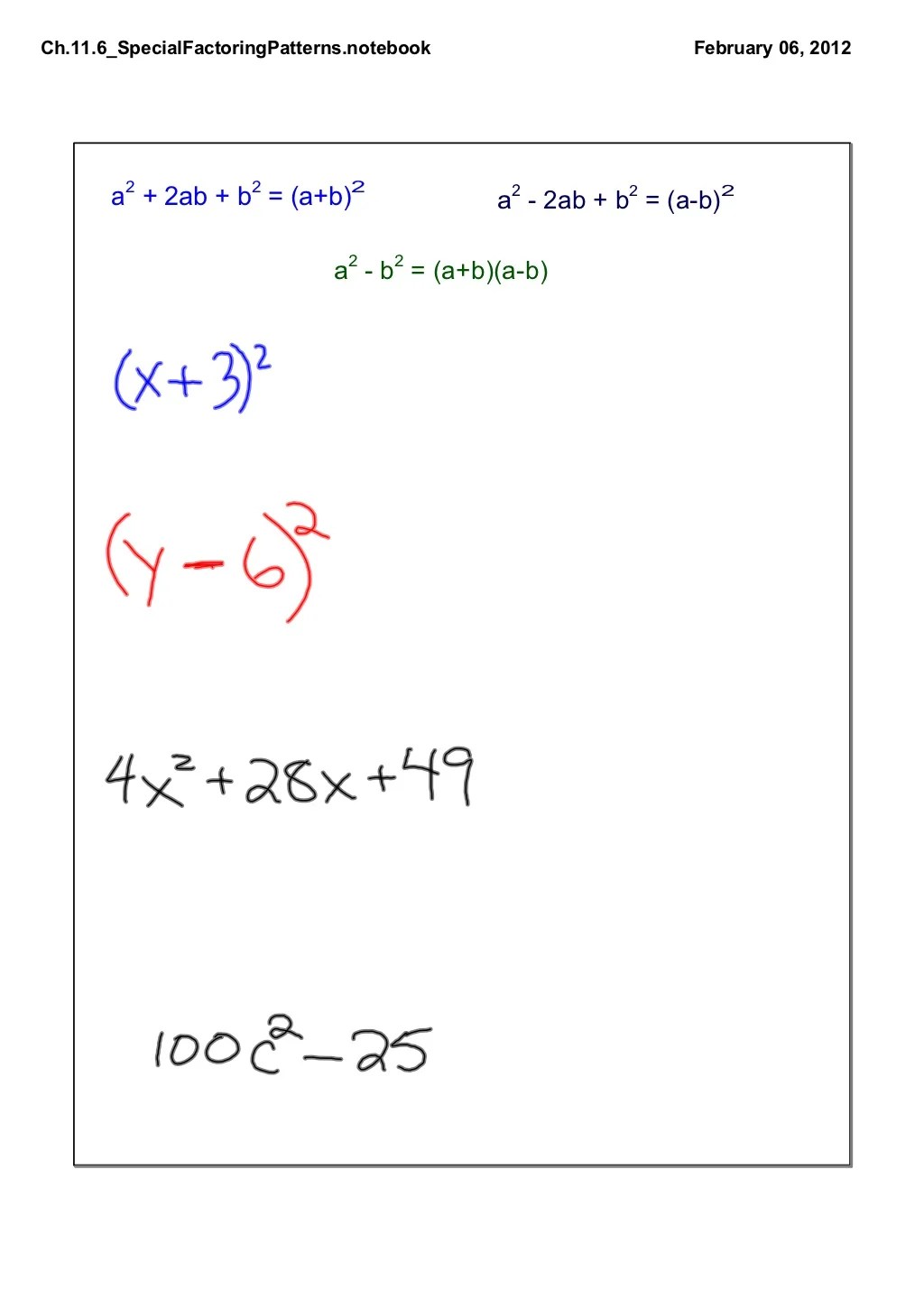 Ch.11.6 Special Factoring Patterns