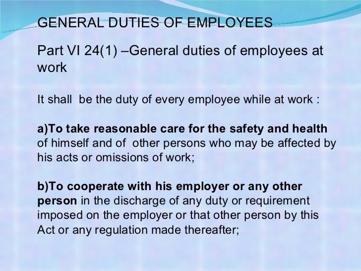 Duties Of Employees Under Health And Safety Legislation PicsHealth