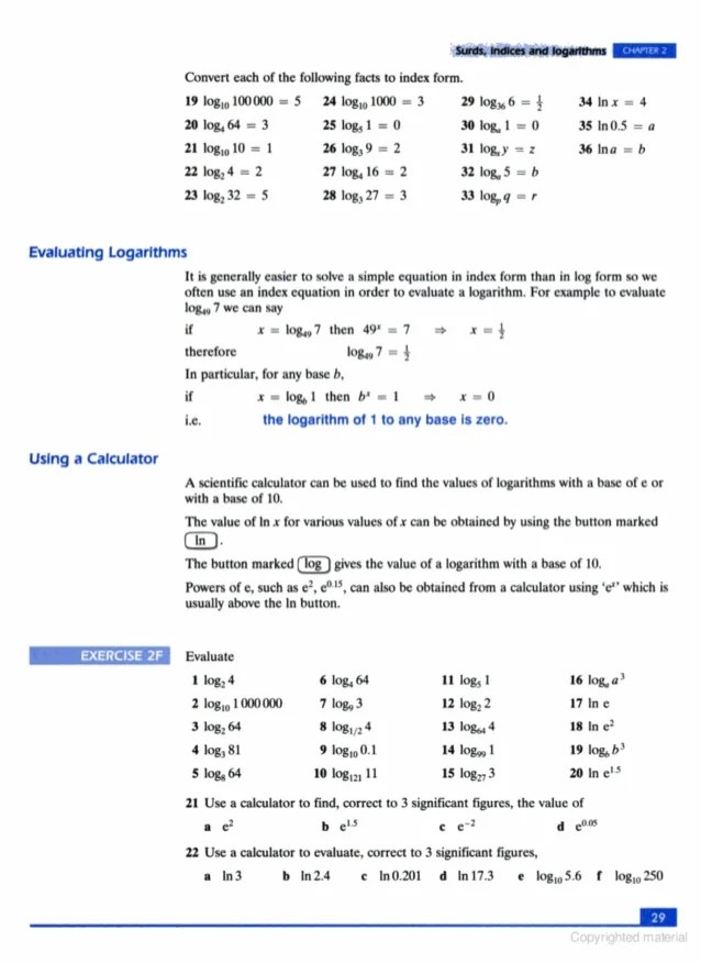 Chapter 2 surds indicies logarithms