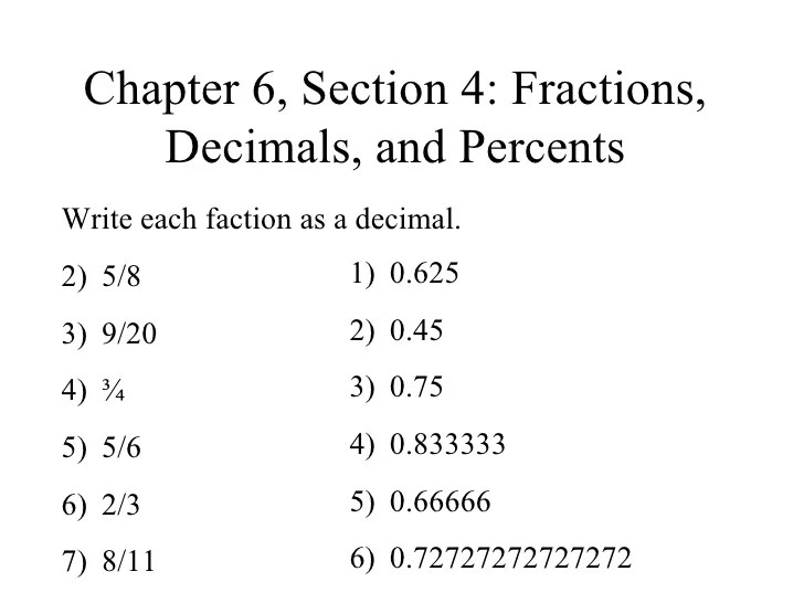 Fractions, Decimals, And Percents