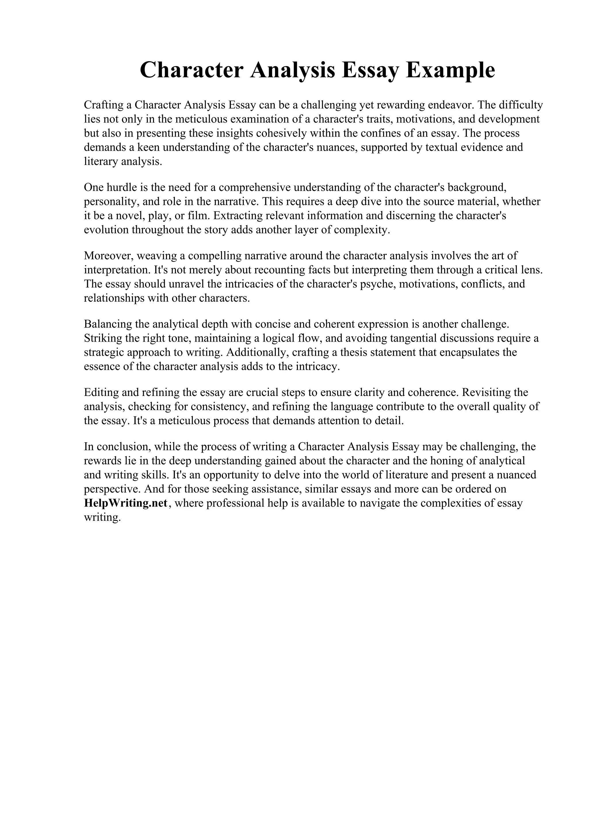 Character Analysis Essay Example PDF