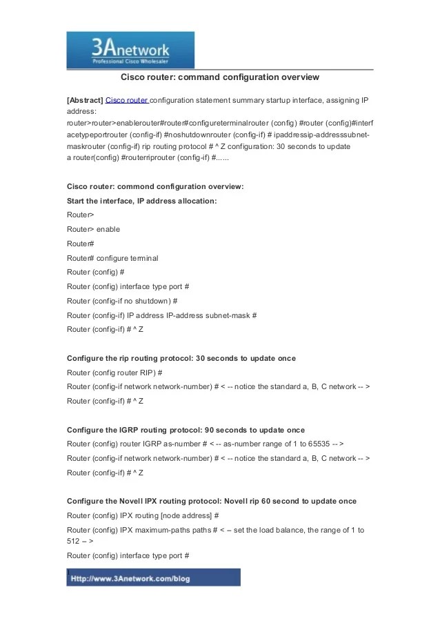 Cisco router command configuration overview