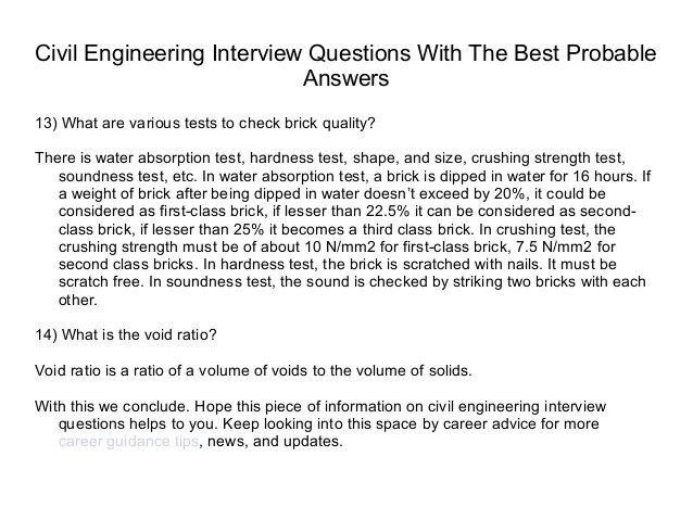 Civil engineering interview questions with the best probable answers