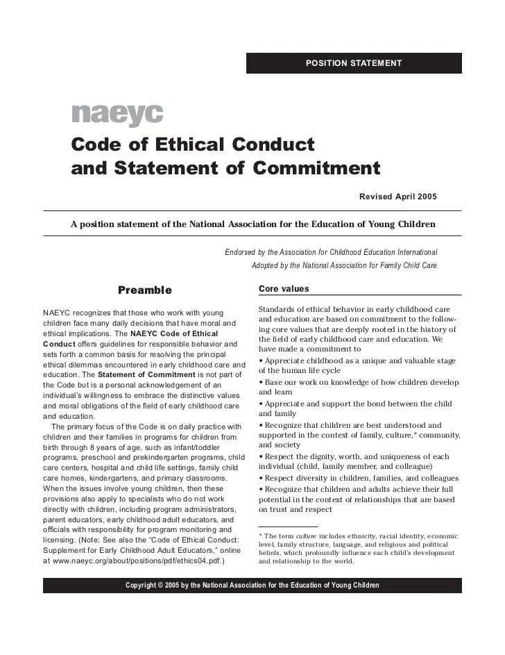 Code of ethical conduct statement