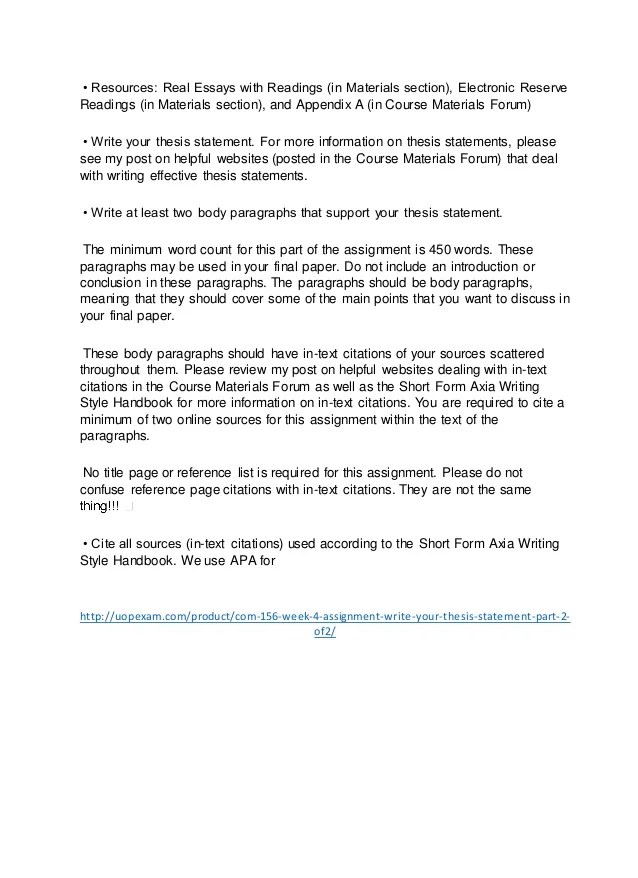 Com 156 week 4 assignment write your thesis statement part 2 1…