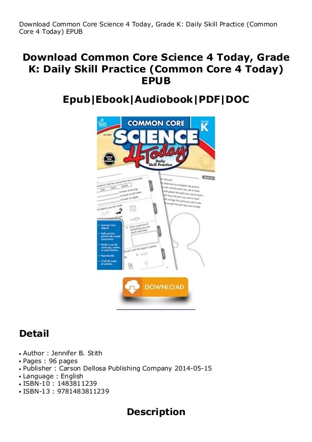 Download Common Core Science 4 Today, Grade K Daily Skill Practice