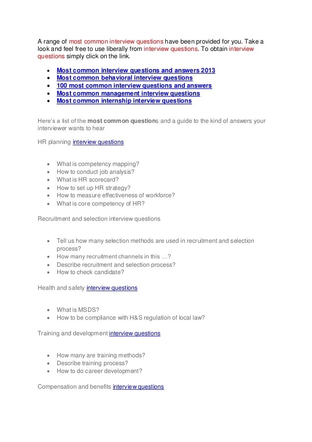 Common hr interview questions