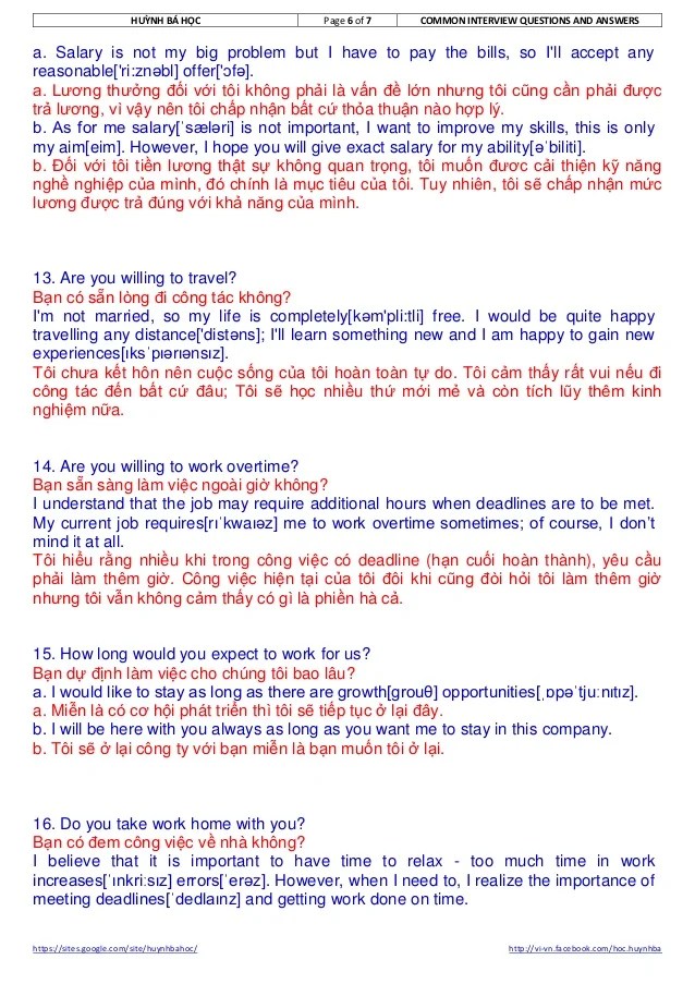 Common interview questions and answers các câu hỏi và trả lời phỏng v…