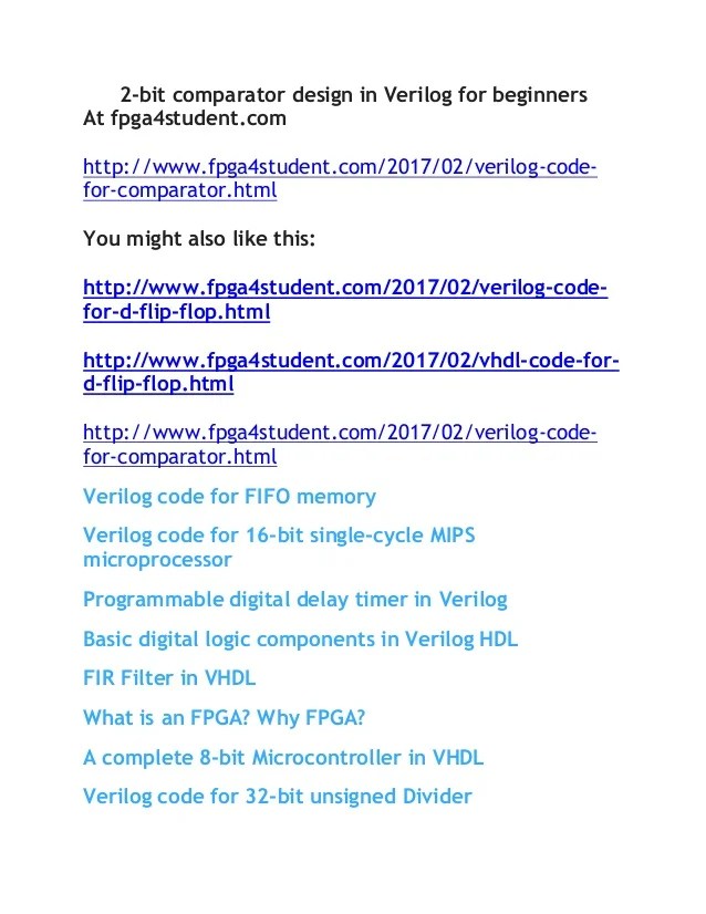 Verilog code for comparator on FPGA