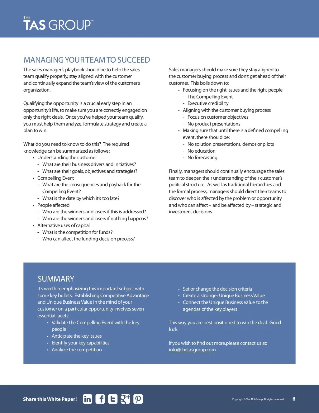 Sales White Paper Competitive Advantage And Your Unique Business Value