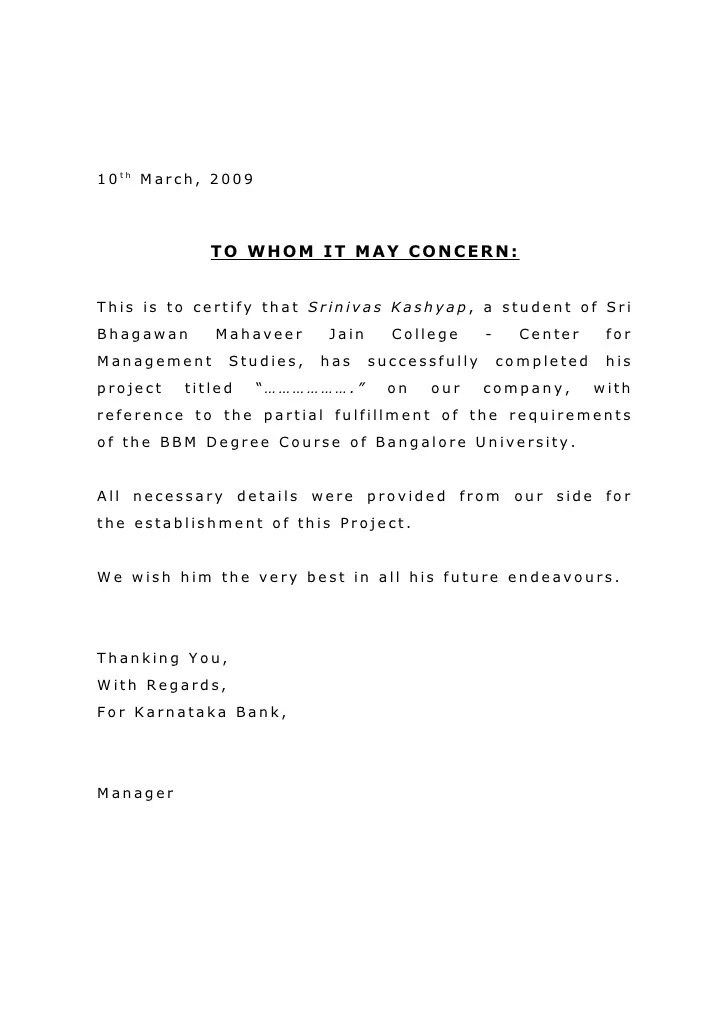 Completion Letter Format