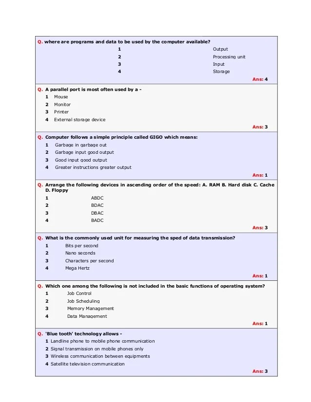 Basic Computer Knowledge: Practice Questions With Answers