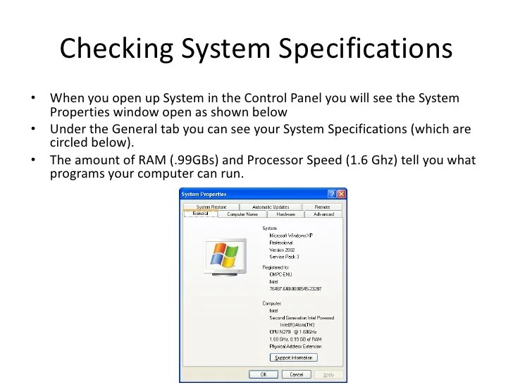 Computer Specifications And Program Minimum Requirements