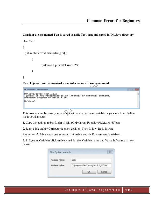 Common Programming Errors by Beginners in Java