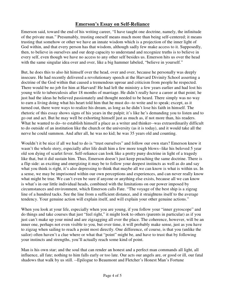 😊 Emerson self reliance essay. Free self reliance Essays and Papers