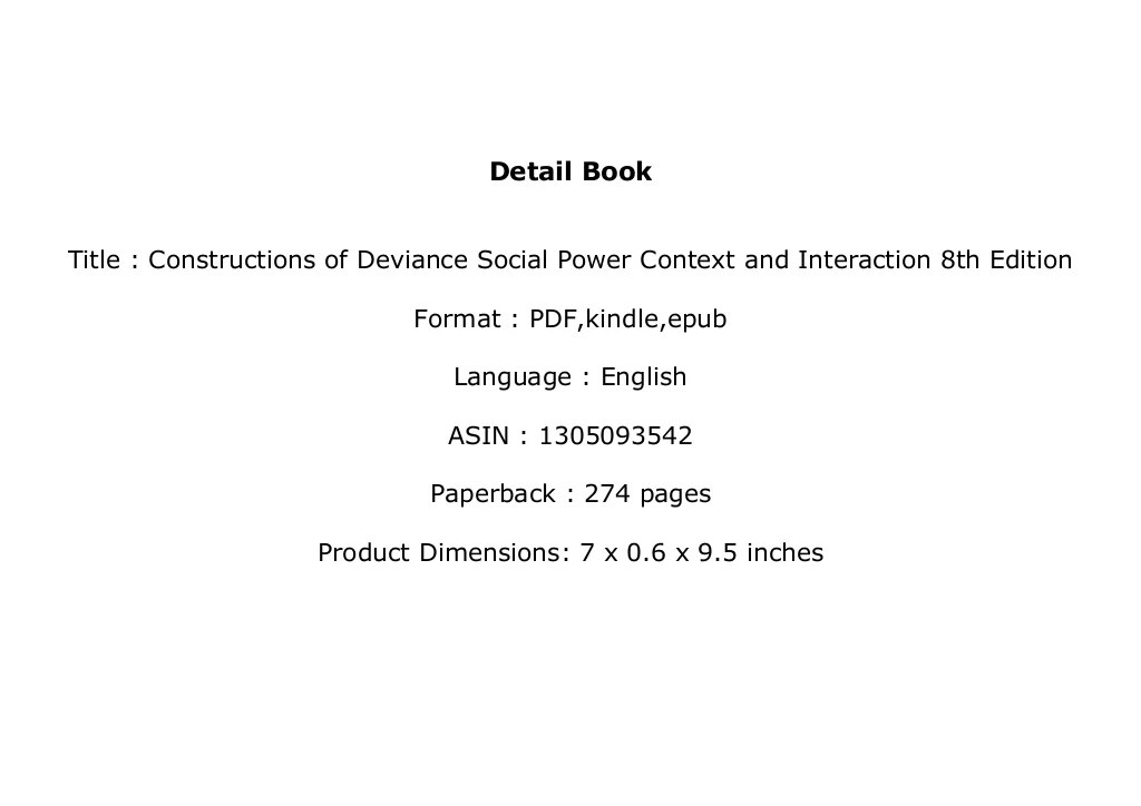 hardcover_ Constructions of Deviance Social Power Context and Intera…