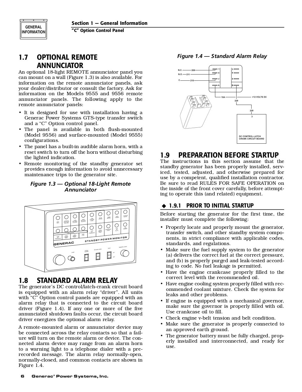 C option control panel operator's manual Generac