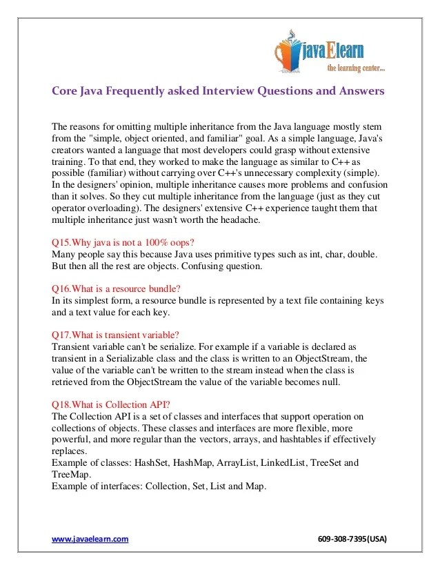 Core java frequently asked interview questions and answers