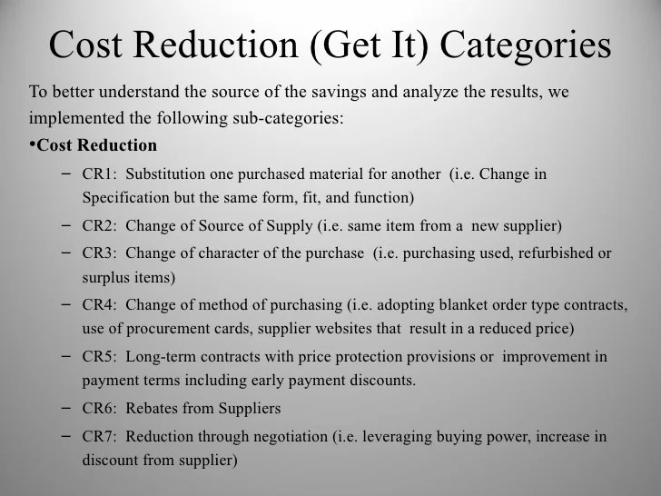 Cost Reduction And Avoidance