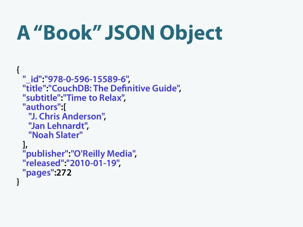A â€œBookâ€ JSON Object{ "_id""9780596155896",