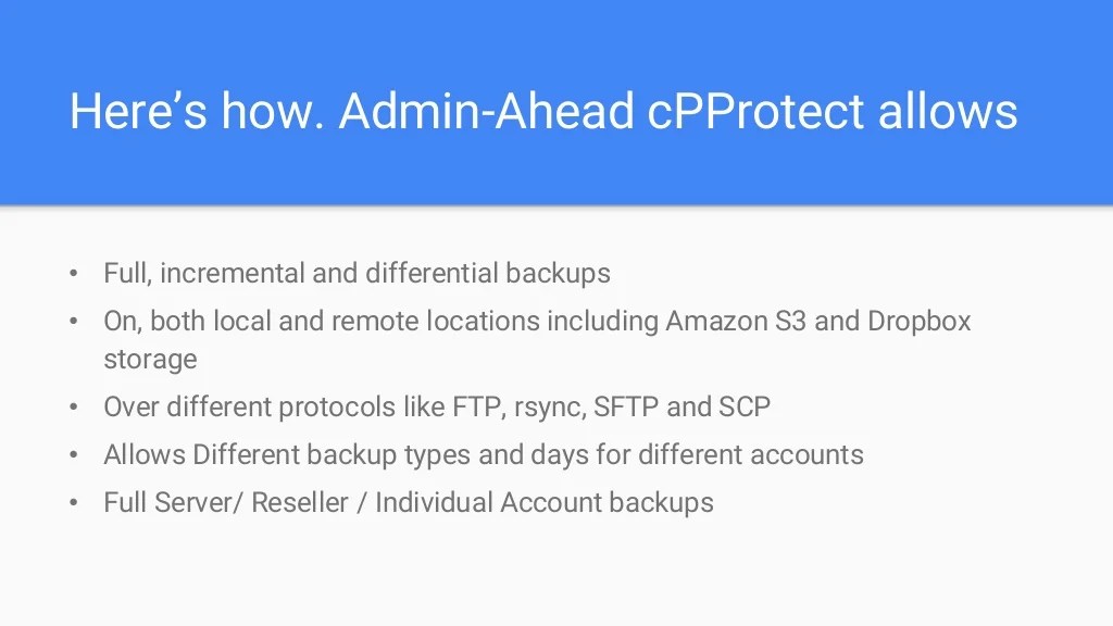 cPProtect cPanel backup made easy, Dropbox and Amazon S3 as backup