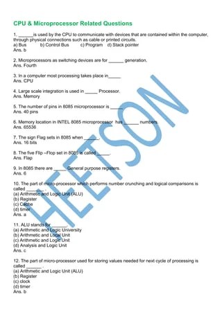 CPU MCQ (Computer Microprocessor Question) | PDF