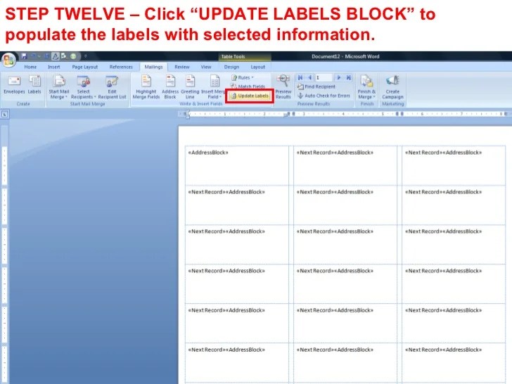 Creating mailing labels from outlook contacts