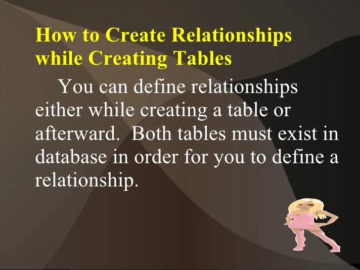 Creating relationships with tables